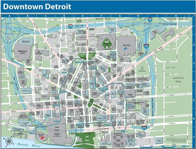 Mapa centrum Detroit