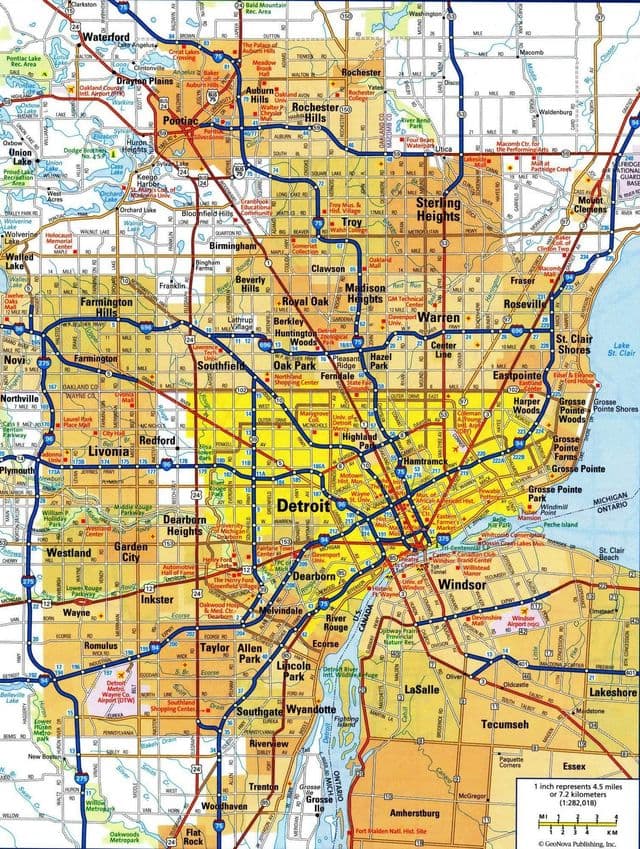 Mapa miasta Detroit