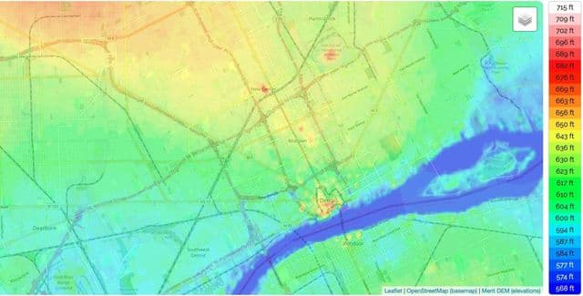 Mapa wysokości Detroit