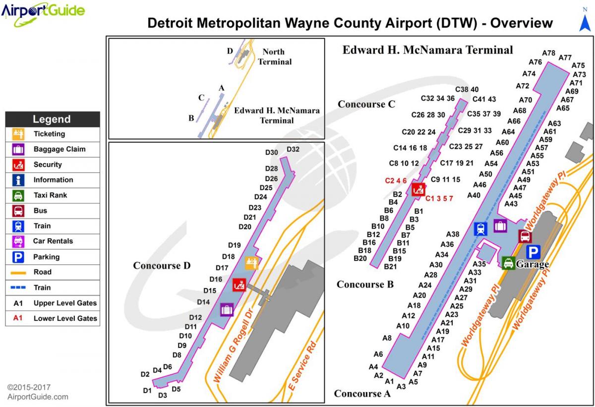 Mapa terminalu lotniska Detroit