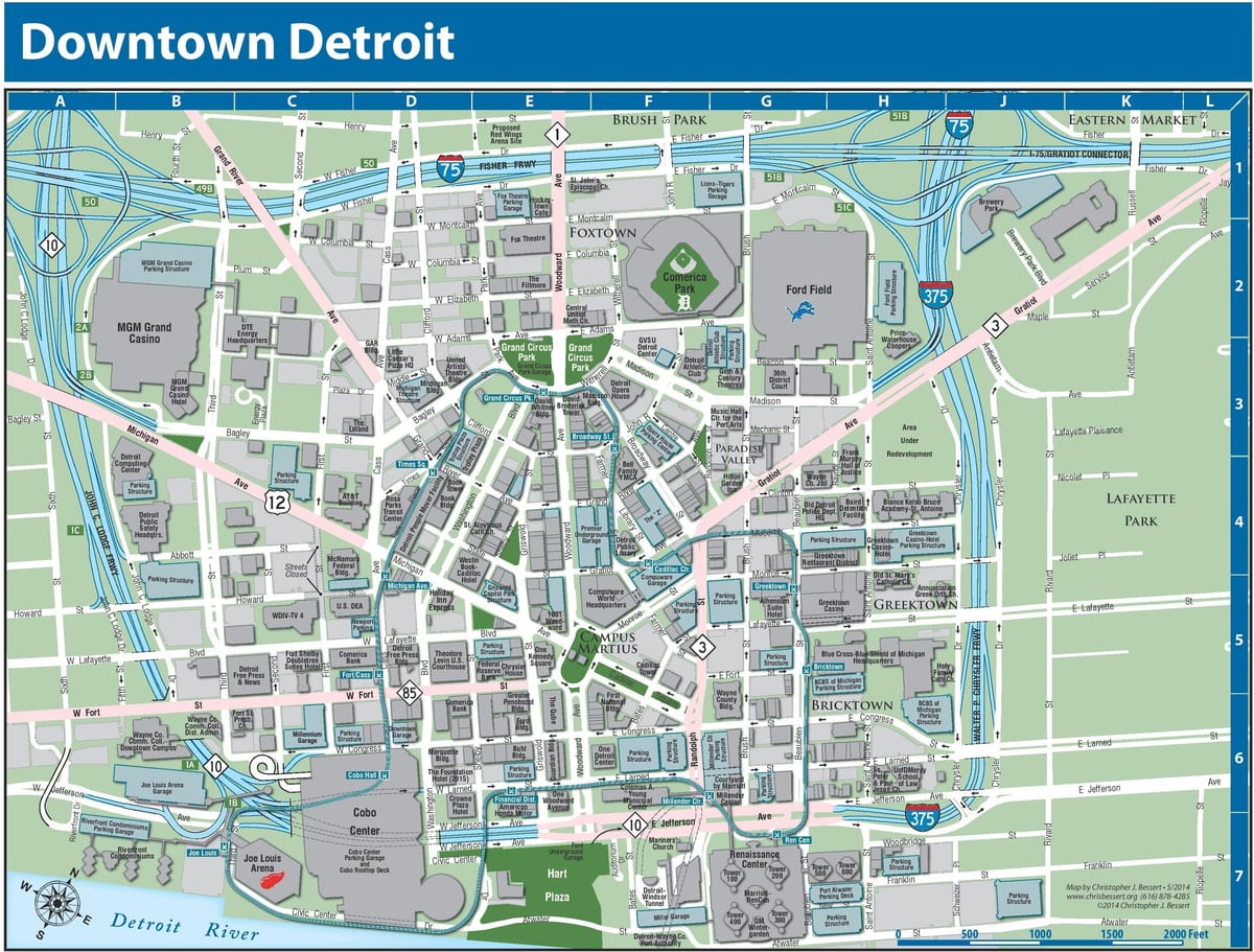 Mapa centrum Detroit