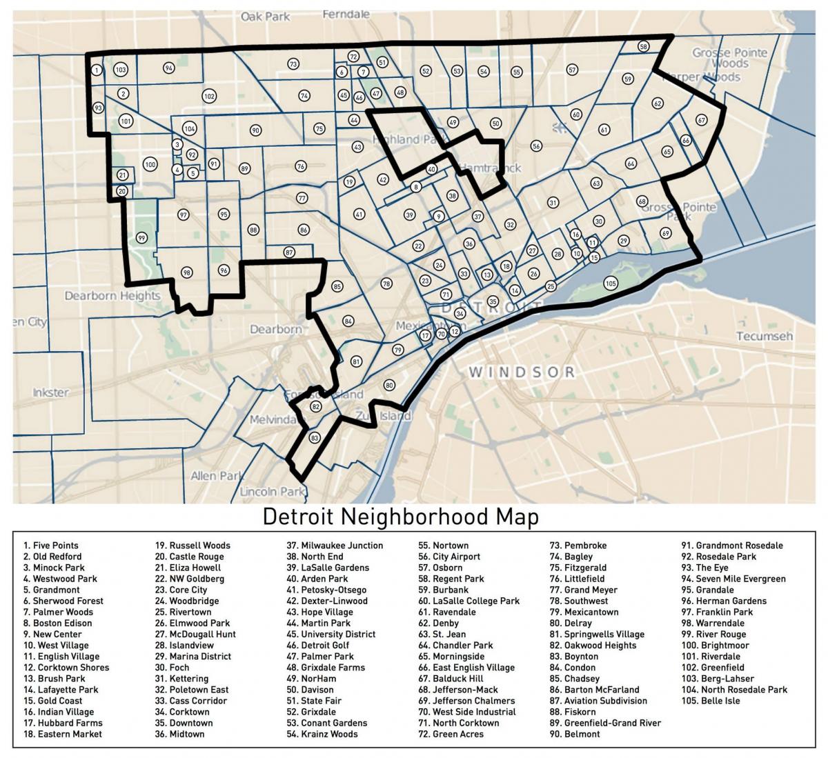 Mapa dzielnic Detroit