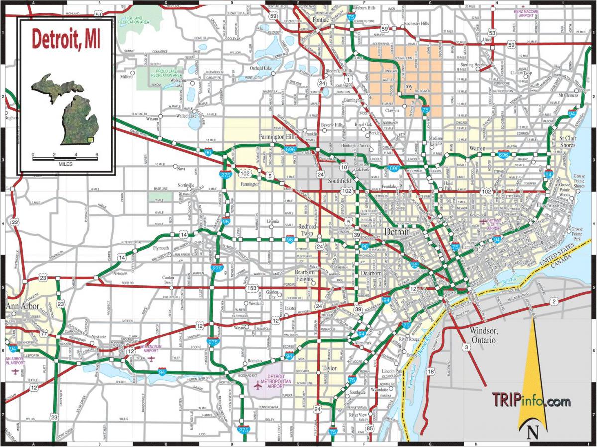 Mapa dróg Detroit